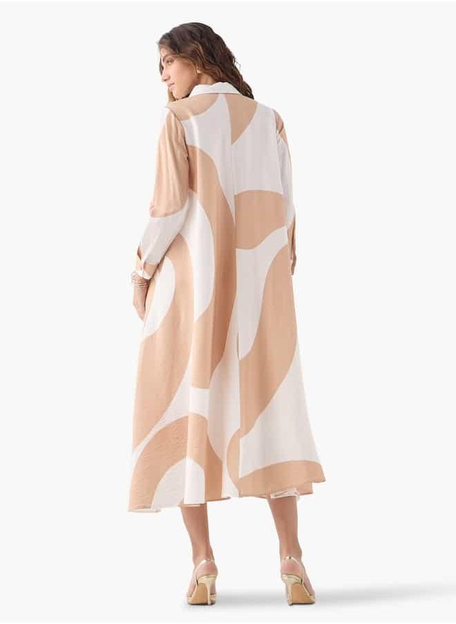 Iconic All-Over Print Trapeze Dress with Cuff Sleeves