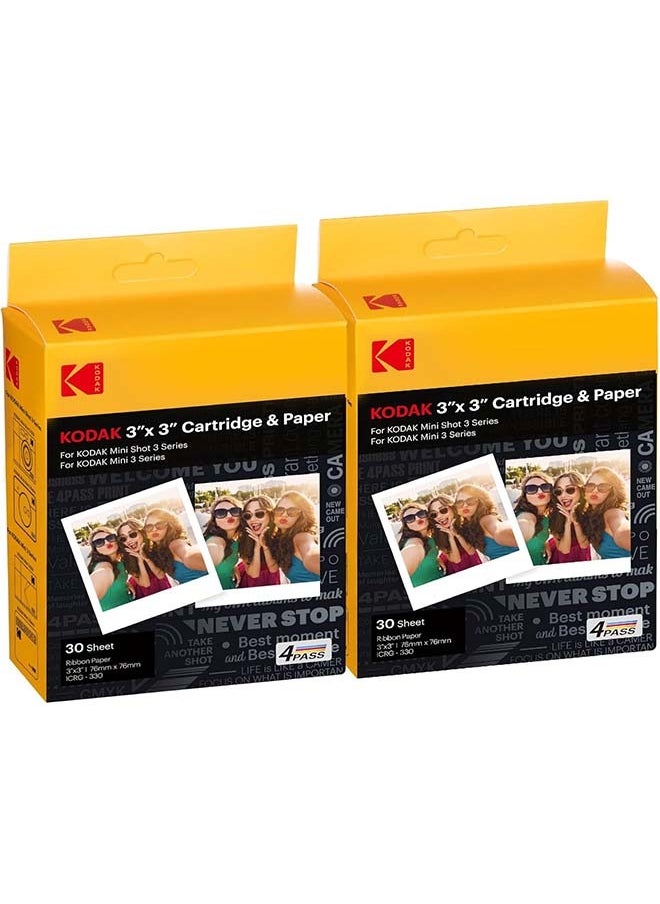KODAK 4PASS 7.5 x 7.5 cm Film Cartridge (60 Sheets) for KODAK Mini 3 Retro and Mini Shot 3 Retro