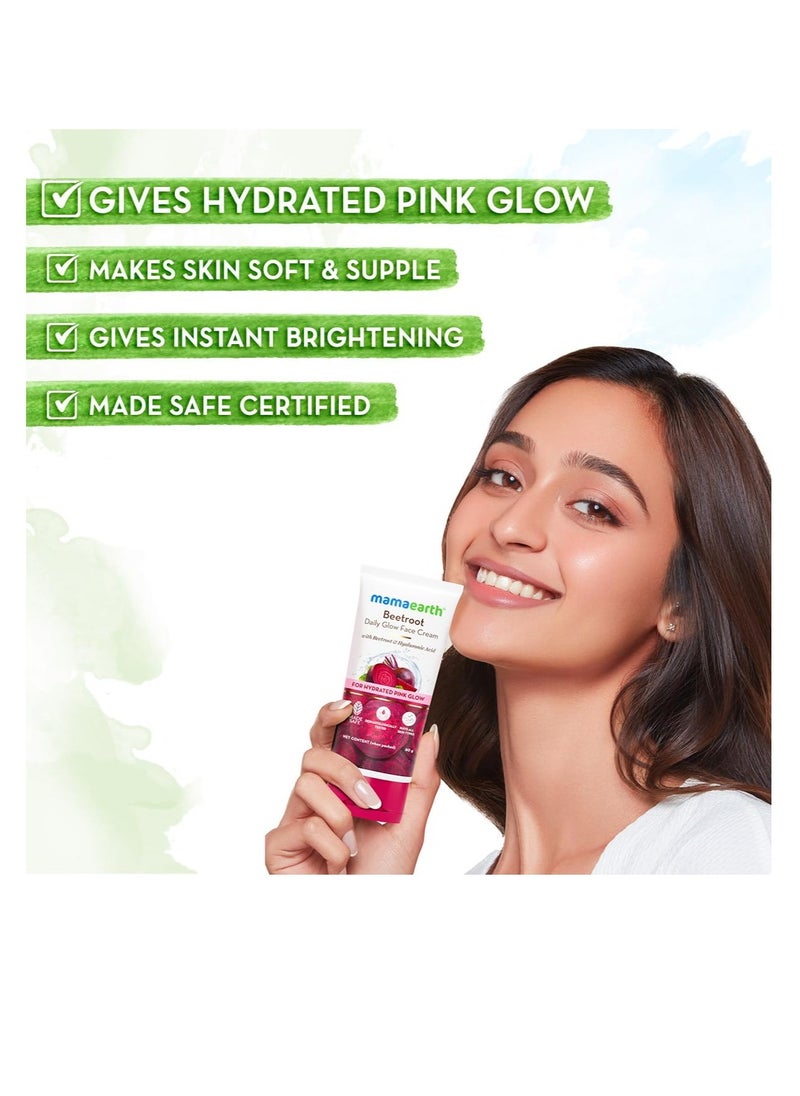 MAMAEARTH Beetroot Daily Glow Face Cream With Beetroot & Hyaluronic Acid | Gives Hydrated Pink Glow | Lightweight & Non-Greasy | For All Skin Types | 80g (2.82 Ounce)