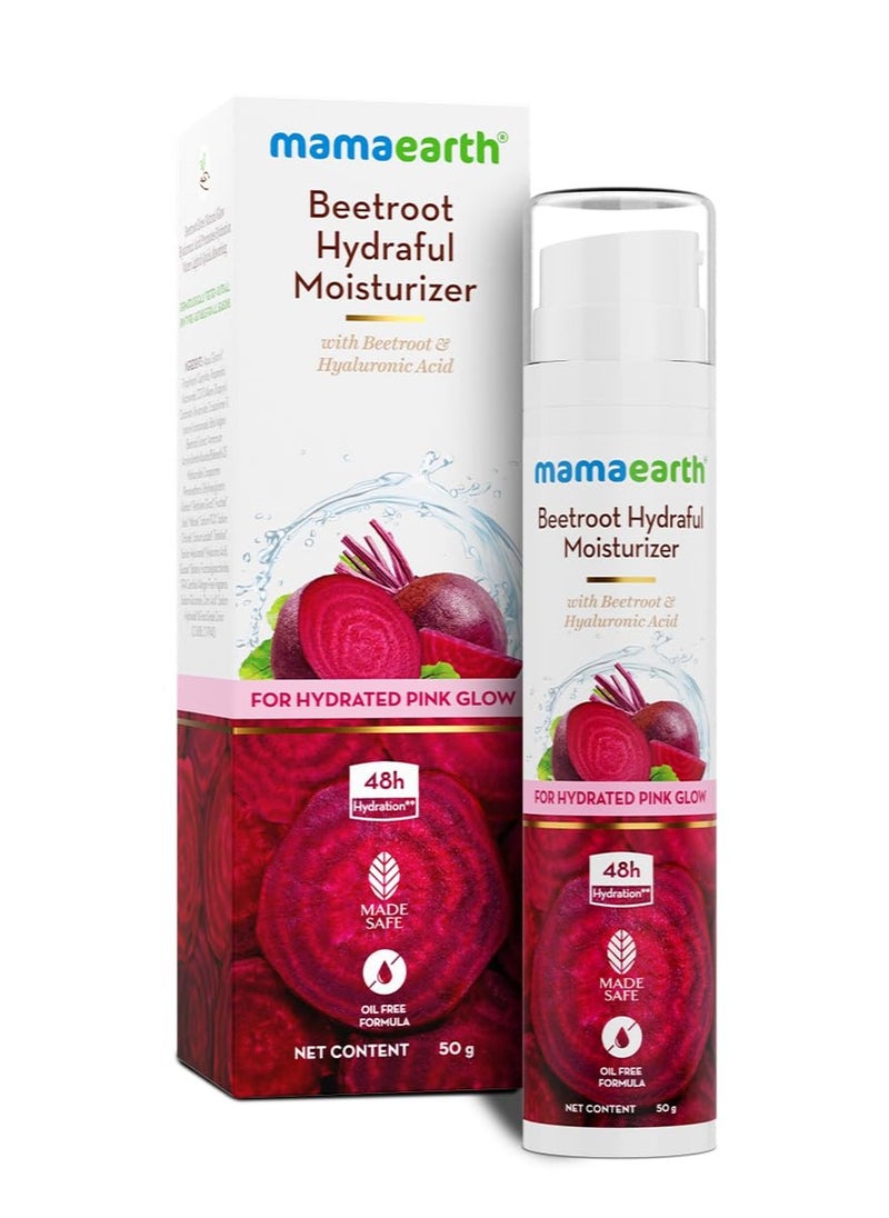 MAMAEARTH Beetroot Hydraful Face Moisturizer for Hydrated Pink Glow | Give Up to 48-Hour Hydration | Infused with Hyaluronic Acid | Oil-Free Formula | 1.76 Oz/50g