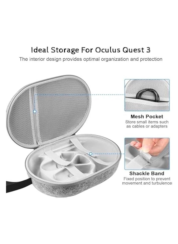 Carrying Case for Meta Quest 3 Handle Bag for Oculus Quest 3 Head Strap Touch Controller, Waterproof Portable Protection - Travel Pack Fit for Men Women (Grey Version 3)