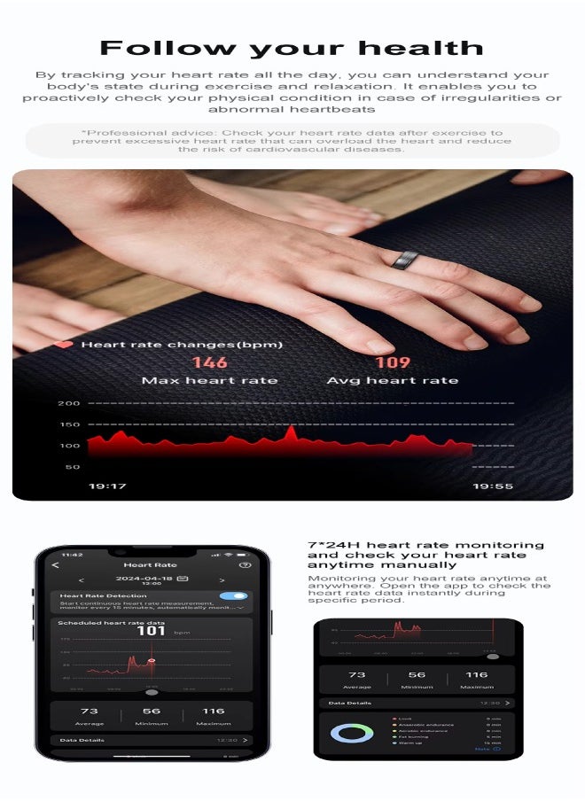 COLMI R06 Smart Ring with Charging Case for Men Women, Heart Rate and Oxygen Monitor IP68 & 5ATM Waterproof, Sport