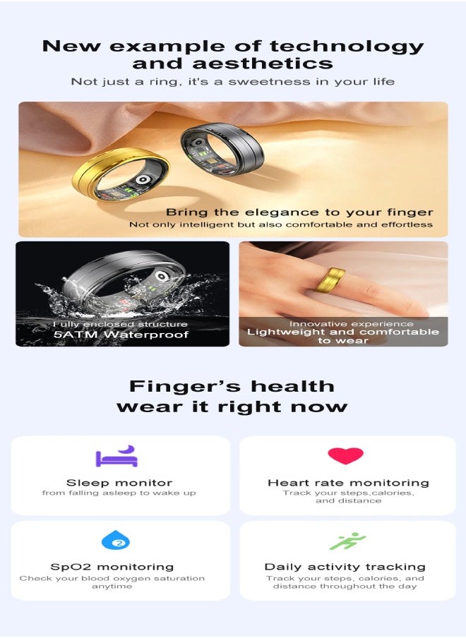 COLMI R06 Smart Ring with Charging Case for Men Women, Heart Rate and Oxygen Monitor IP68 & 5ATM Waterproof, Sport