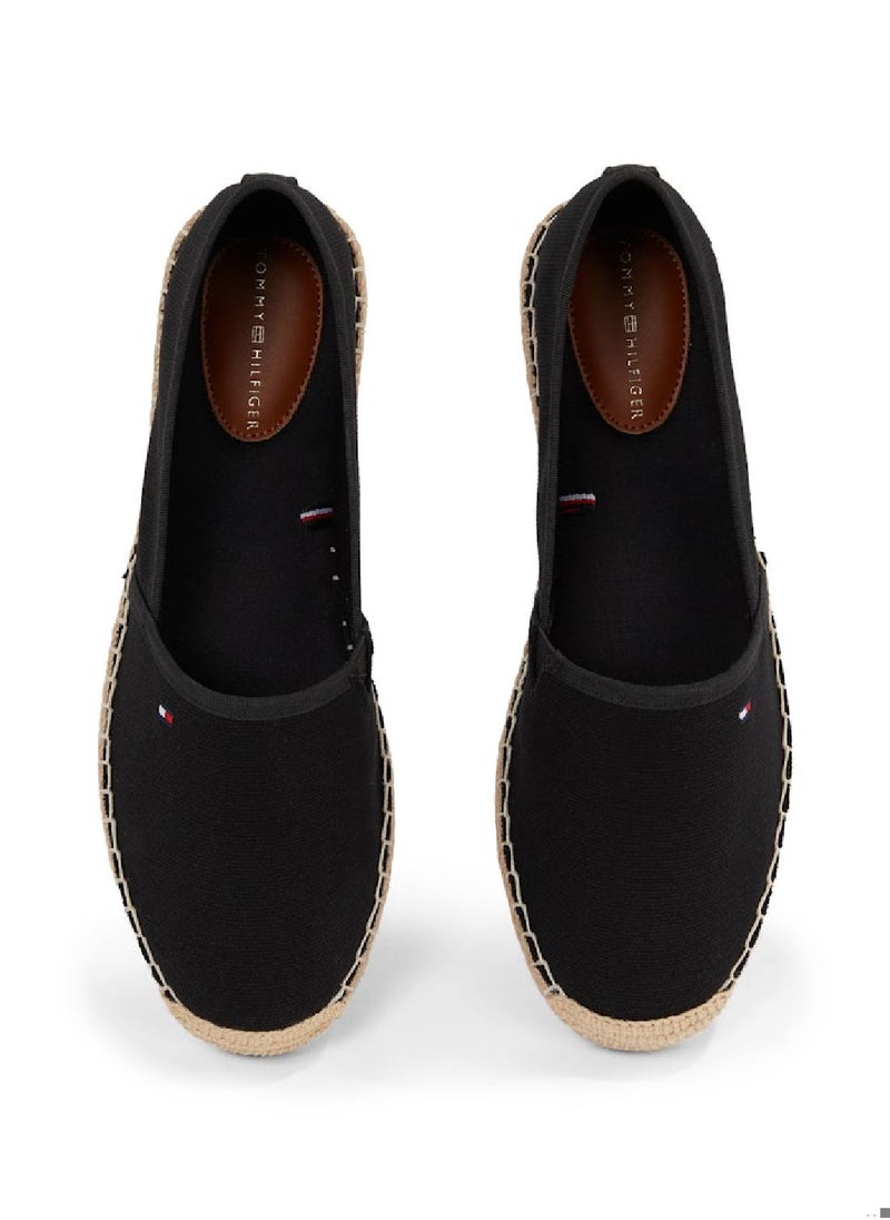 Women's Flag Embroidery Canvas Espadrilles - Cotton, Black