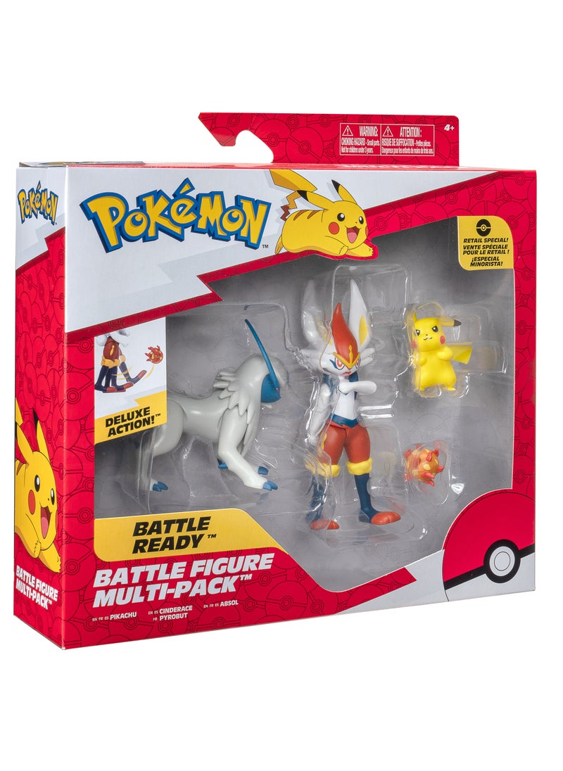 Pokemon Battle Figure 3-in-1 Multi Pack | Character Figure | Collectible Figure | Battle Figure | Pikachu , Absol and Cinderace! | Perfect Gift for Kids and Collectors