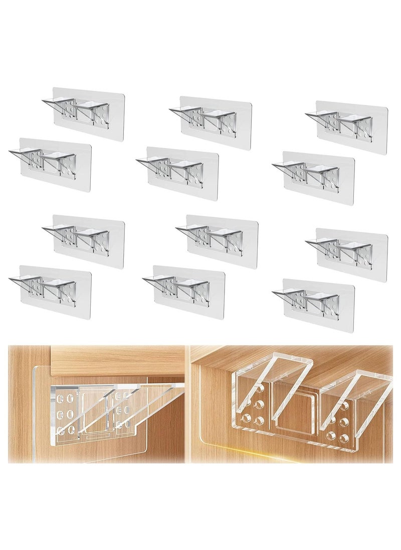 Shelf Support Pegs,12 Pcs Clear Self Cabinet Adhesive Shelves Clips, Double Row Thickened and Reinforced Design Shelf Support Pegs for Shelves Kitchen Cabinet Book Closet