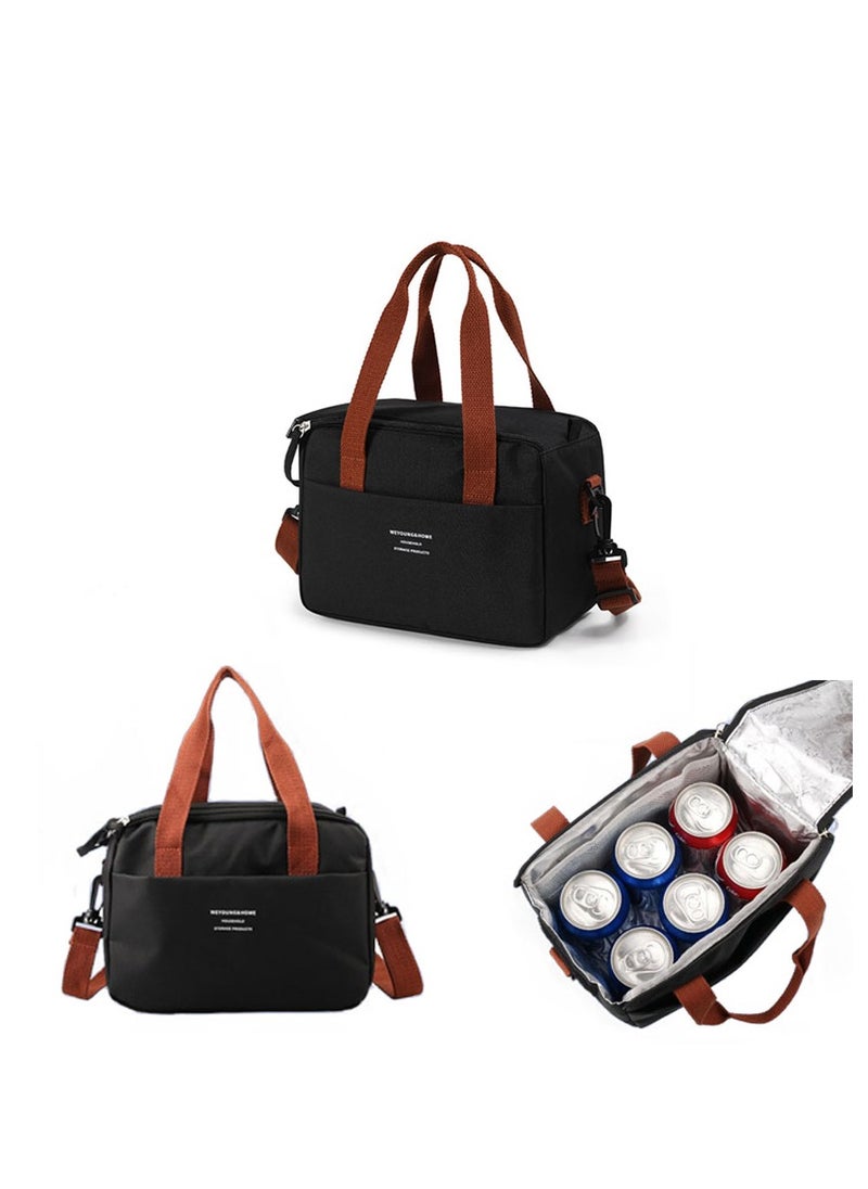 Reusable Lunch Bags, Stylish Insulated Lunch Bag for Women/Men - Durable Lunch Tote with Adjustable Strap, Ideal for Work, Picnic, and Beach - Reusable Lunch Box with Thermal Insulation (Black)