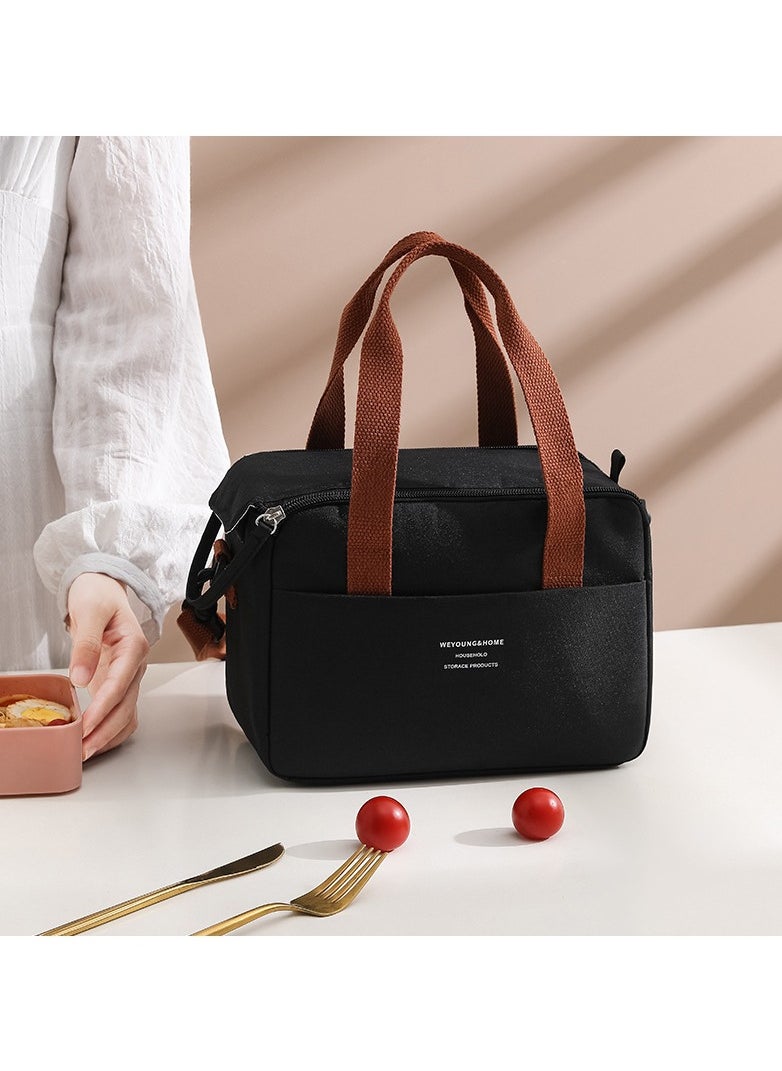 Reusable Lunch Bags, Stylish Insulated Lunch Bag for Women/Men - Durable Lunch Tote with Adjustable Strap, Ideal for Work, Picnic, and Beach - Reusable Lunch Box with Thermal Insulation (Black)