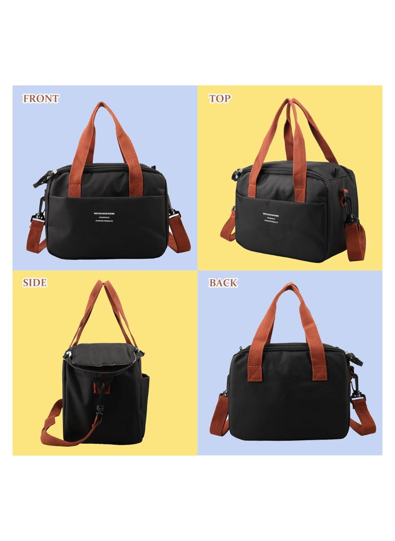 Reusable Lunch Bags, Stylish Insulated Lunch Bag for Women/Men - Durable Lunch Tote with Adjustable Strap, Ideal for Work, Picnic, and Beach - Reusable Lunch Box with Thermal Insulation (Black)