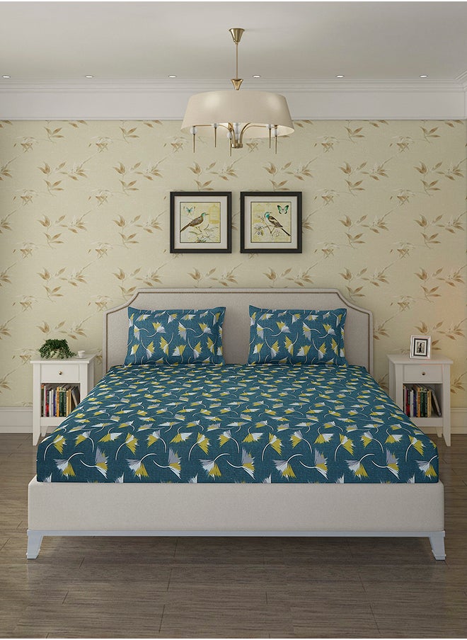 Cotton Double Bed Sheets | Standard Size Bedspread for Double Bed with 2 Pillow Covers Set | Soft Touch Breathable & Wrinkle Free Bedspreads for Home & Hotel, Green, 215 X 230 Cm