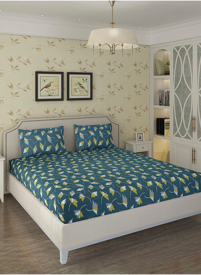 Cotton Double Bed Sheets | Standard Size Bedspread for Double Bed with 2 Pillow Covers Set | Soft Touch Breathable & Wrinkle Free Bedspreads for Home & Hotel, Green, 215 X 230 Cm
