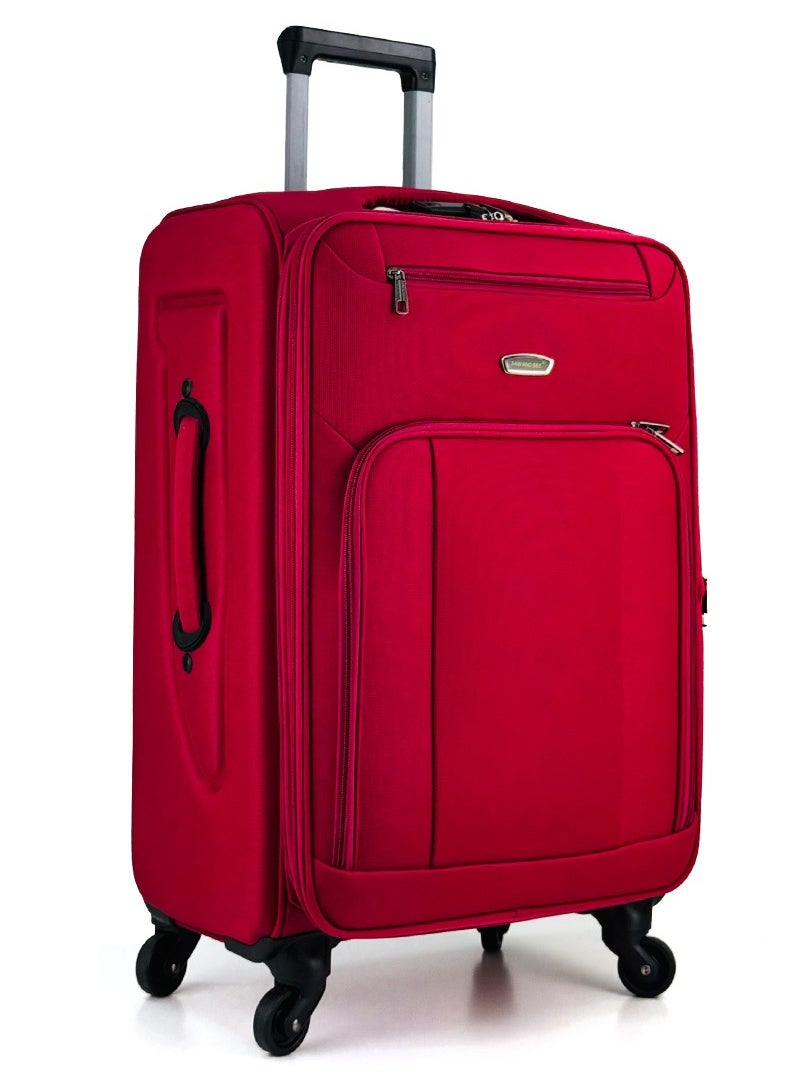 3-Piece Softside Expandable Luggage Set – Lightweight Travel Suitcase with Combination Lock, 360° Spinner Wheels, Durable Nylon-Cotton Fabric, Adjustable Telescopic Handle – Large, Medium & Carry-On Trolley Bags (20''/24''/28'') –Red