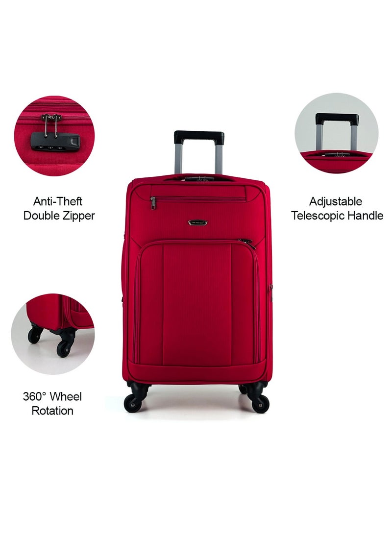 3-Piece Softside Expandable Luggage Set – Lightweight Travel Suitcase with Combination Lock, 360° Spinner Wheels, Durable Nylon-Cotton Fabric, Adjustable Telescopic Handle – Large, Medium & Carry-On Trolley Bags (20''/24''/28'') –Red