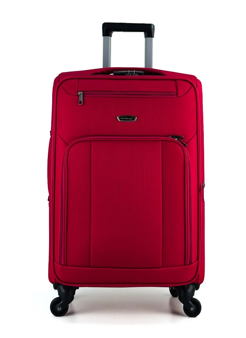 3-Piece Softside Expandable Luggage Set – Lightweight Travel Suitcase with Combination Lock, 360° Spinner Wheels, Durable Nylon-Cotton Fabric, Adjustable Telescopic Handle – Large, Medium & Carry-On Trolley Bags (20''/24''/28'') –Red