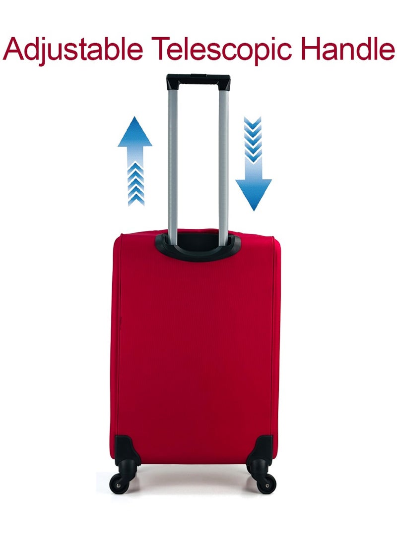 3-Piece Softside Expandable Luggage Set – Lightweight Travel Suitcase with Combination Lock, 360° Spinner Wheels, Durable Nylon-Cotton Fabric, Adjustable Telescopic Handle – Large, Medium & Carry-On Trolley Bags (20''/24''/28'') –Red