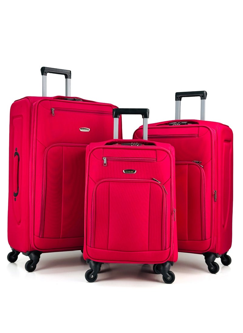 3-Piece Softside Expandable Luggage Set – Lightweight Travel Suitcase with Combination Lock, 360° Spinner Wheels, Durable Nylon-Cotton Fabric, Adjustable Telescopic Handle – Large, Medium & Carry-On Trolley Bags (20''/24''/28'') –Red