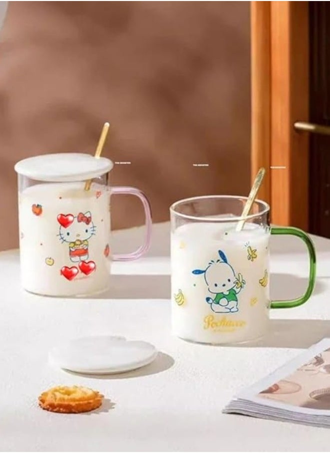Hello Kitty Glass Mug with Lid and Straw