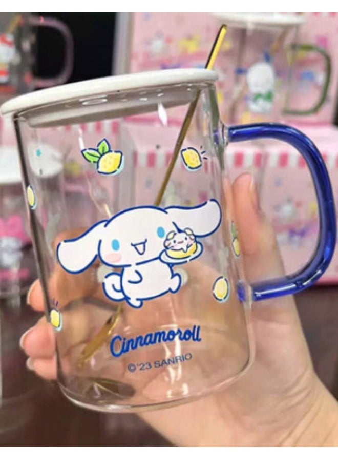 Cinamoroll Glass Mug with Lid and Straw