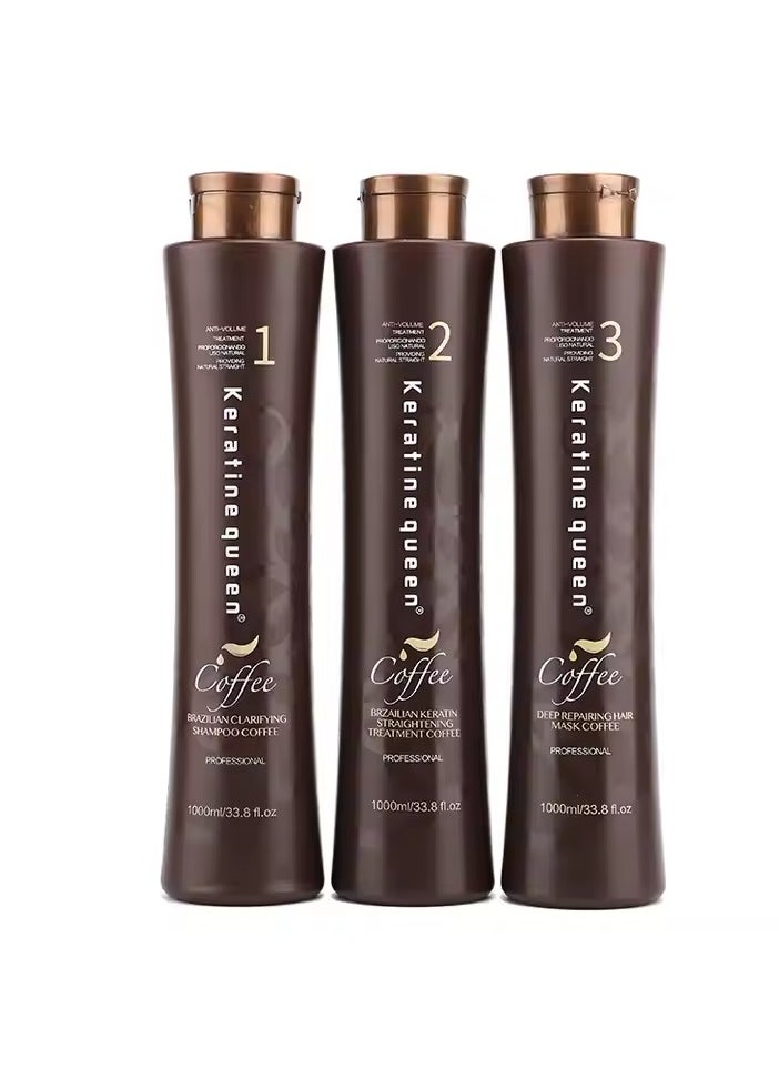 1000ml Coffee Brazilian Repairing Hair Mask Shampoo Set Hair Straightening Cream Treatment for Smoothing Hair