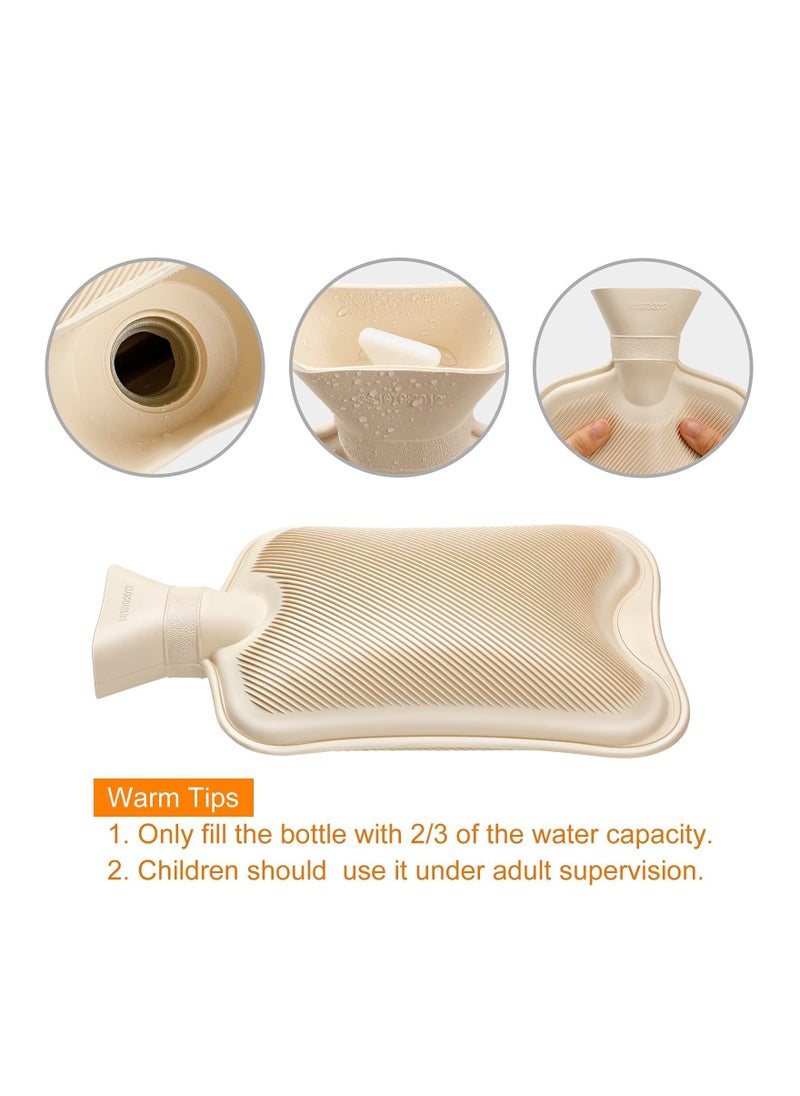 Hot Water Bottle with Soft Fleece Cover, 2L Hot Water Bag for Cold & Hot Therapy, Pain Relief, Back, Neck, Period Cramps - Best Gift (Beige)