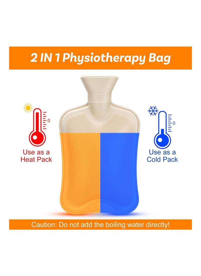 Hot Water Bottle with Soft Fleece Cover, 2L Hot Water Bag for Cold & Hot Therapy, Pain Relief, Back, Neck, Period Cramps - Best Gift (Beige)