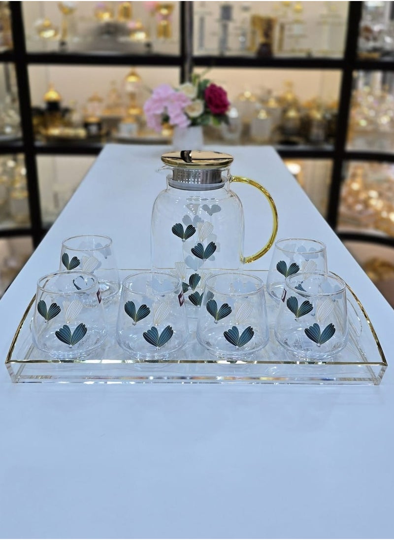 Water Set Of 8Pieces Six Glass With One Jug For Water Juice And One Piece Acrylic Tray High Quality Material