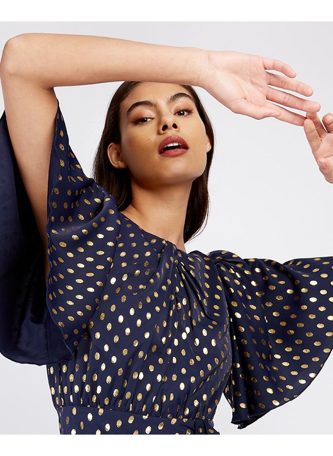 Little Mistress Navy Foil Midaxi