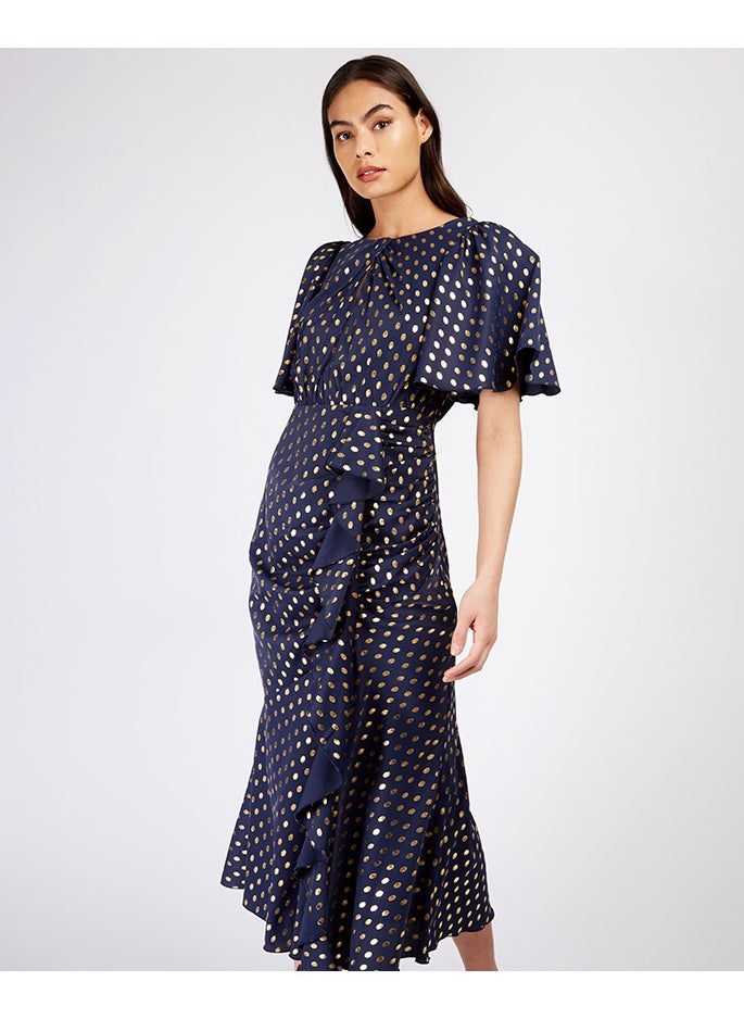 Little Mistress Navy Foil Midaxi