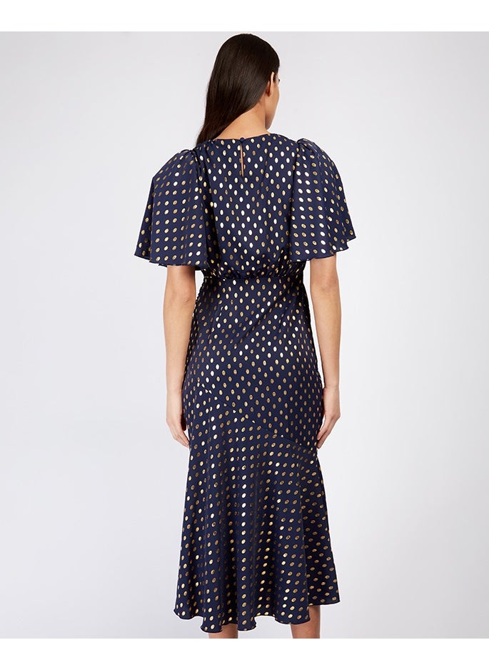 Little Mistress Navy Foil Midaxi