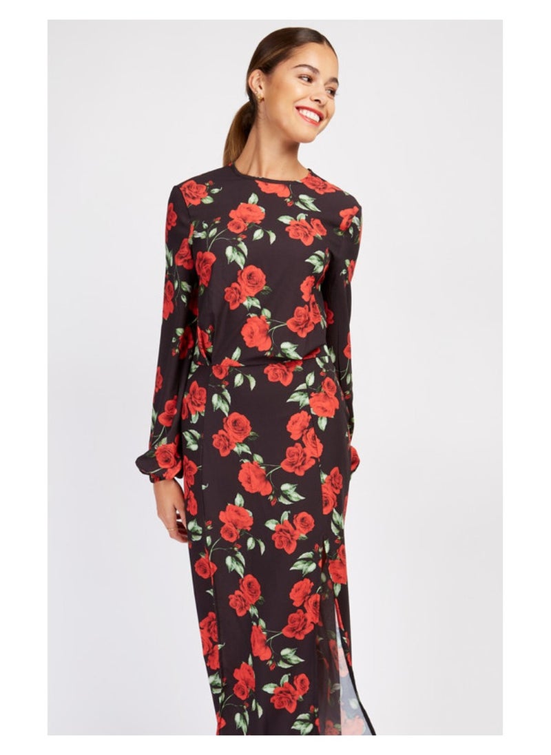Little Mistress Floral Crepe Maxi Dress