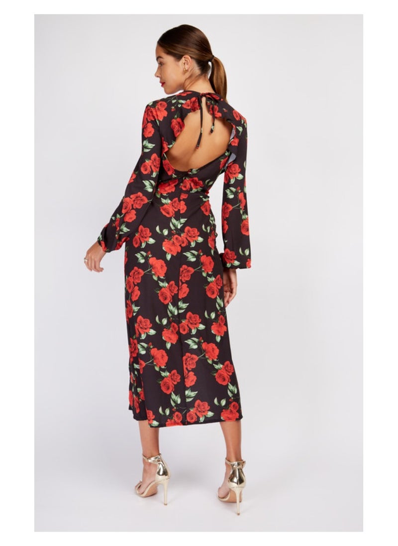 Little Mistress Floral Crepe Maxi Dress