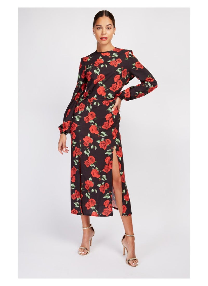 Little Mistress Floral Crepe Maxi Dress