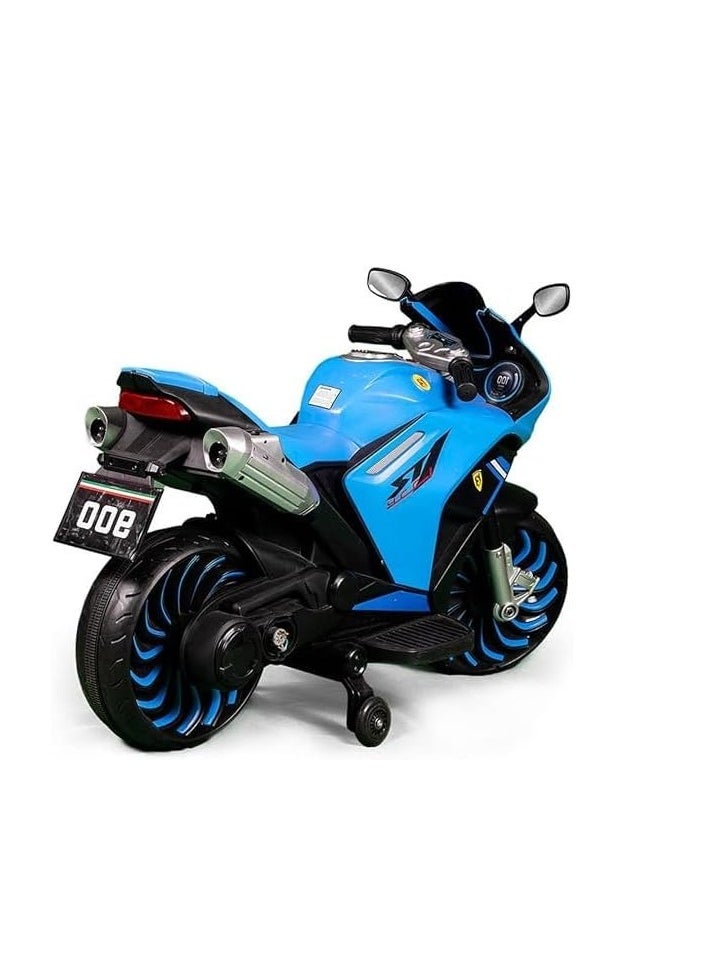 Kids Electric Ride-On Motorcycle, 12V Battery Powered, Blue and Black, with LED Wheels (Blue)