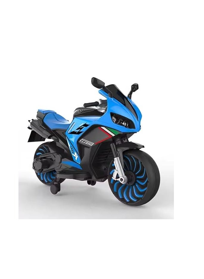 Kids Electric Ride-On Motorcycle, 12V Battery Powered, Blue and Black, with LED Wheels (Blue)