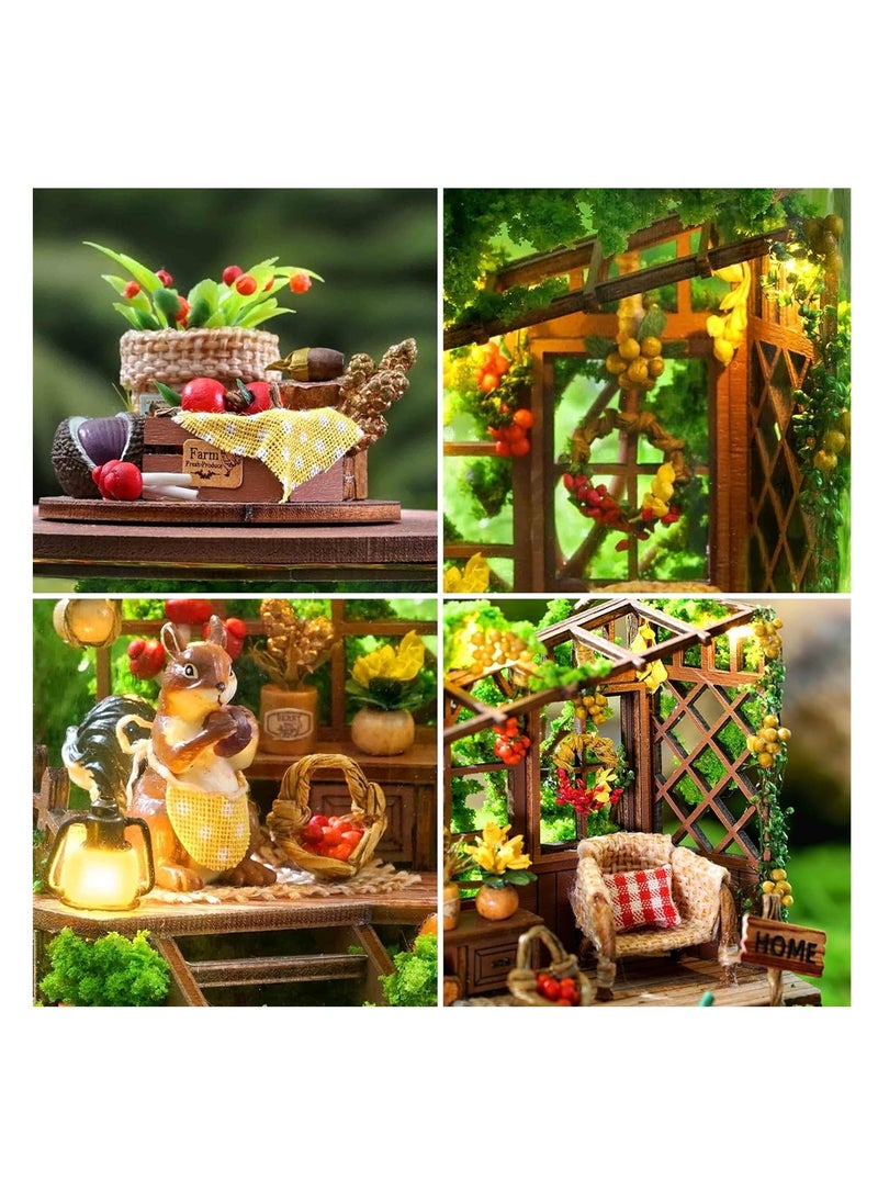 DIY Miniature Dollhouse Kit, Azonee Dollhouse with LED Light Dust Coverand Furniture, Handmade Bookshelf Decor for Adults