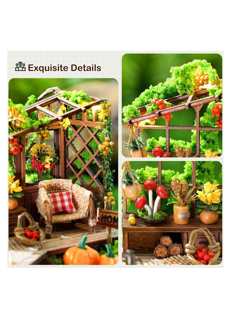 DIY Miniature Dollhouse Kit, Azonee Dollhouse with LED Light Dust Coverand Furniture, Handmade Bookshelf Decor for Adults