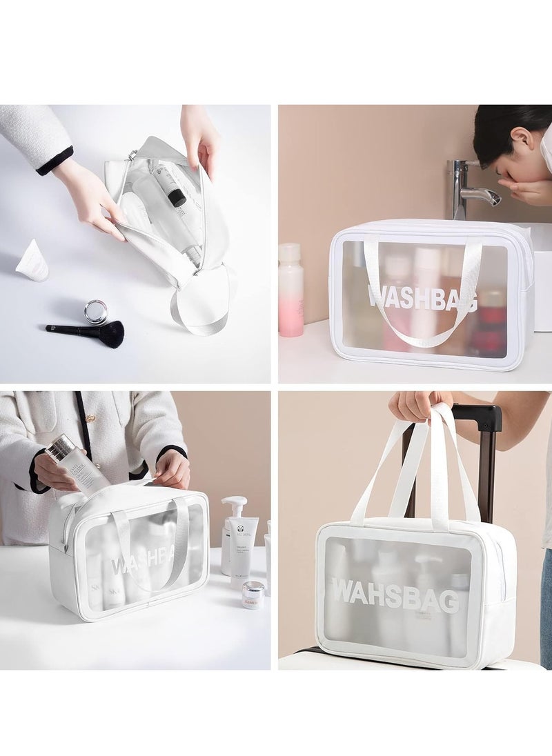 Portable Travel Toiletry Bag,Large Capacity Travel Cosmetic Bags,Translucent,Waterproof,Cute Makeup Cosmetic Bag Set,3pcs(White)