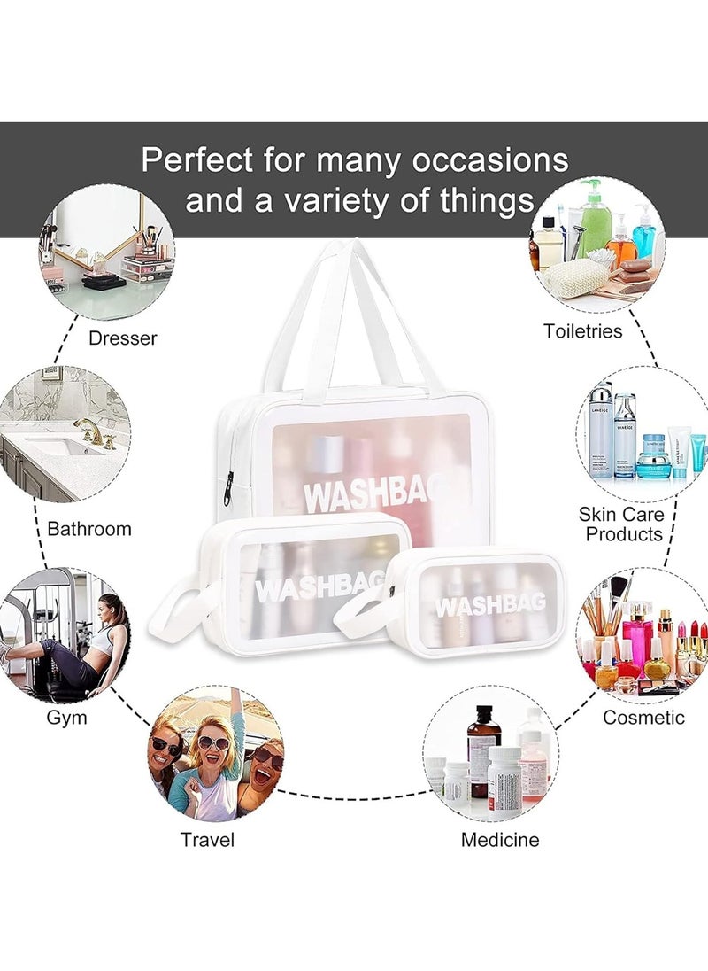 Portable Travel Toiletry Bag,Large Capacity Travel Cosmetic Bags,Translucent,Waterproof,Cute Makeup Cosmetic Bag Set,3pcs(White)