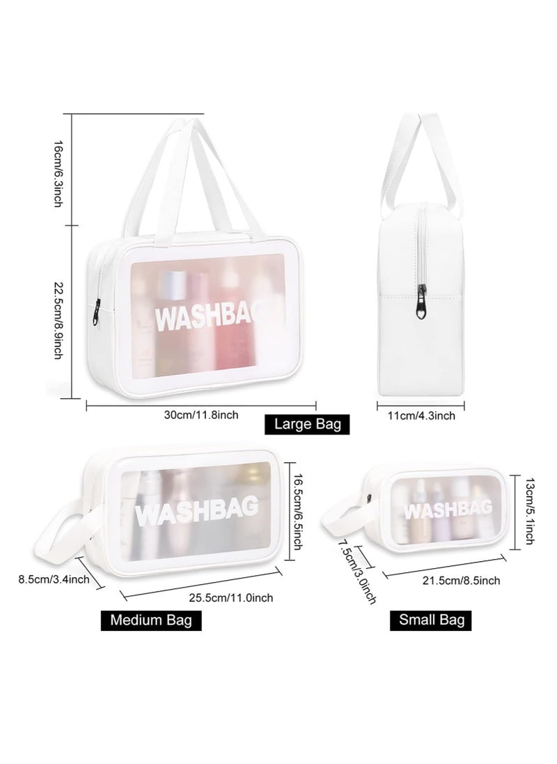 Portable Travel Toiletry Bag,Large Capacity Travel Cosmetic Bags,Translucent,Waterproof,Cute Makeup Cosmetic Bag Set,3pcs(White)