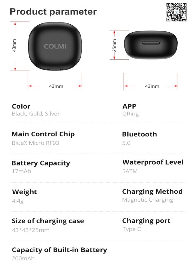 COLMI R02 Smart Ring with Charging Case for Men Women Battery Life 3-5 Days, Health Monitor, 5ATM Waterproof