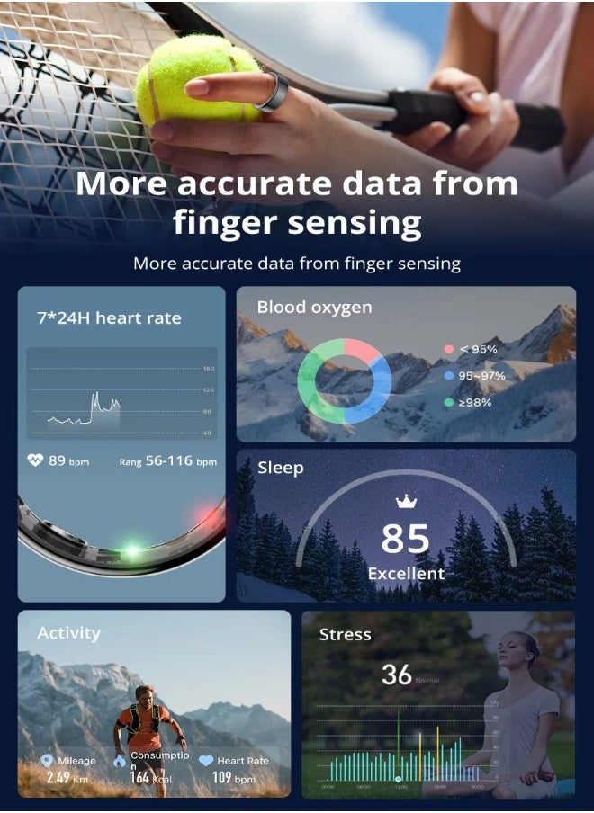 COLMI R02 Smart Ring with Charging Case for Men Women Battery Life 3-5 Days, Health Monitor, 5ATM Waterproof
