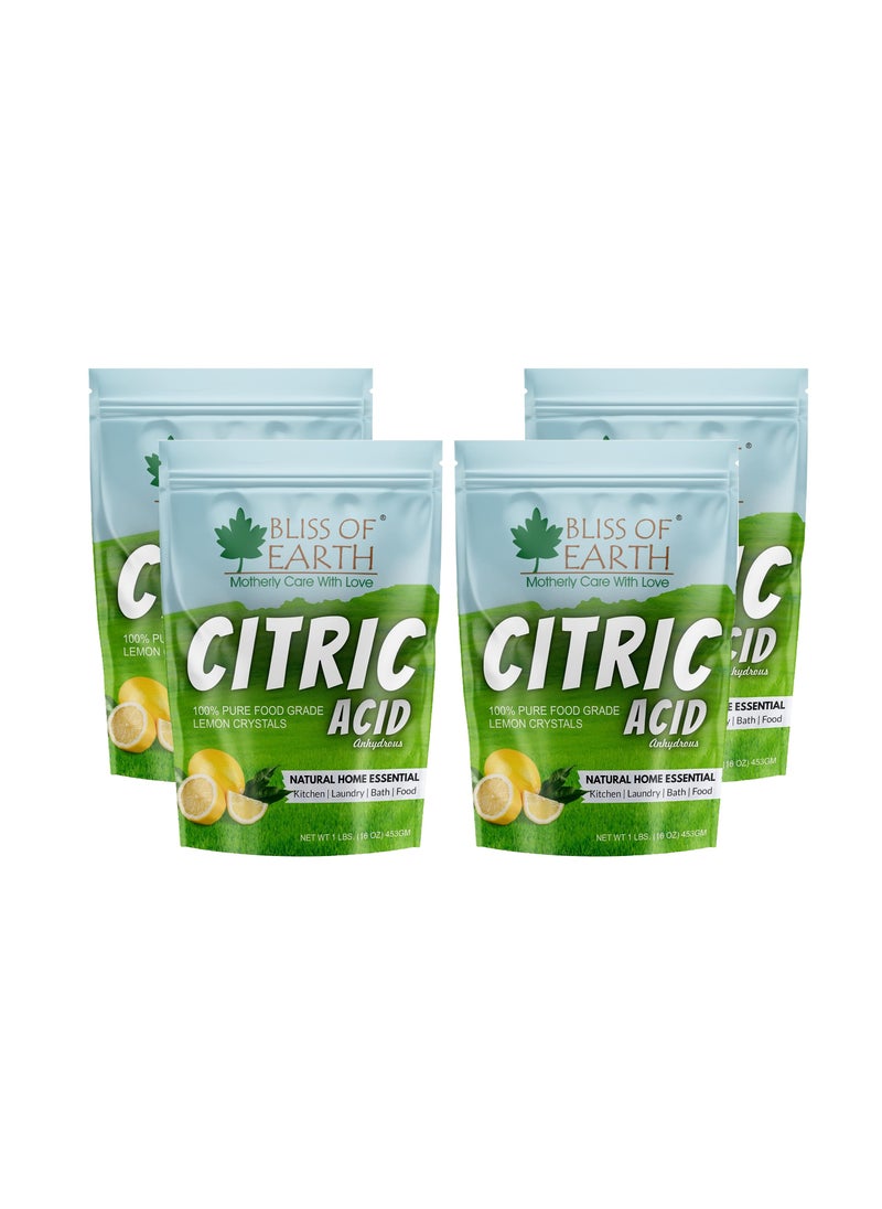 Bliss of Earth  4x453GM Anhydrous Citric Acid Powder For Food Bath Bombs Cleaning & Preserving