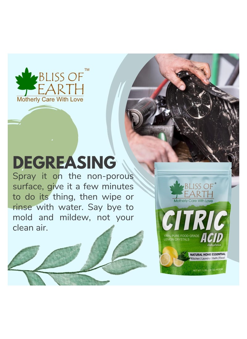 Bliss of Earth  4x453GM Anhydrous Citric Acid Powder For Food Bath Bombs Cleaning & Preserving
