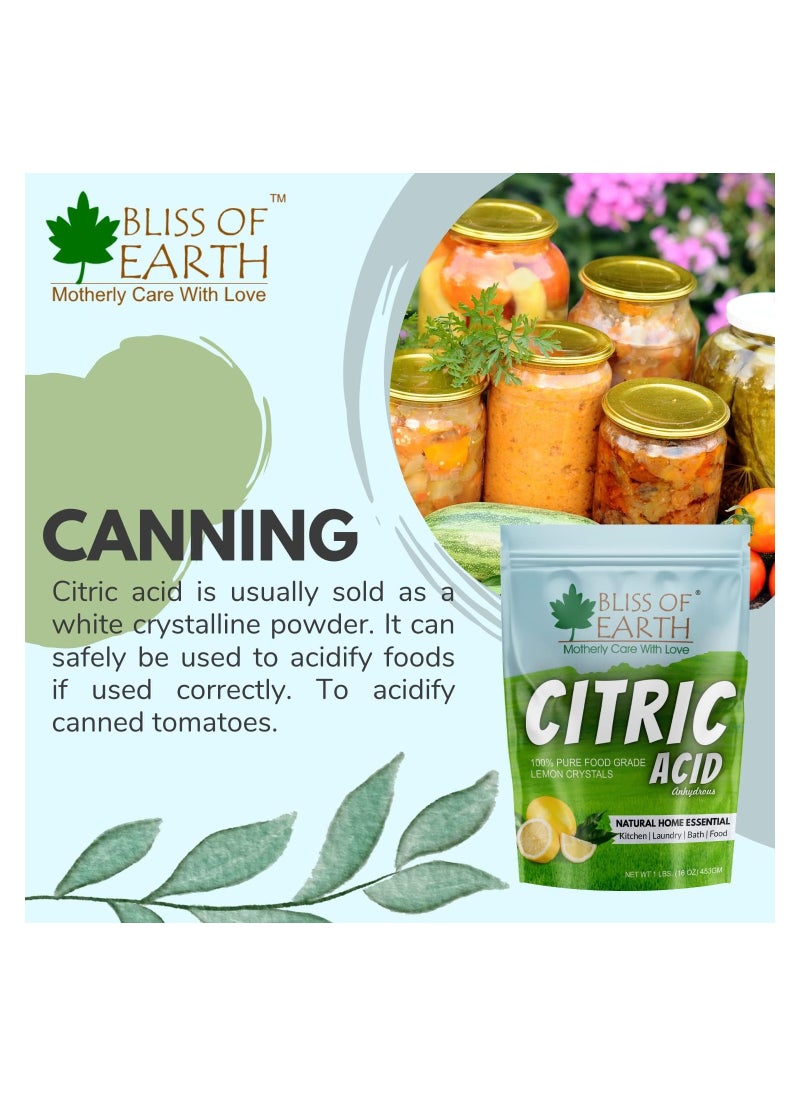 Bliss of Earth  4x453GM Anhydrous Citric Acid Powder For Food Bath Bombs Cleaning & Preserving