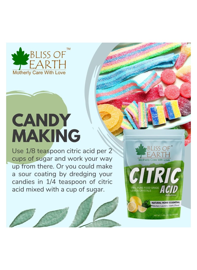 Bliss of Earth  4x453GM Anhydrous Citric Acid Powder For Food Bath Bombs Cleaning & Preserving