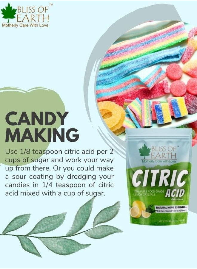 Bliss of Earth Anhydrous Citric Acid Powder For Food Bath Bombs Cleaning & Preserving 2x907gm