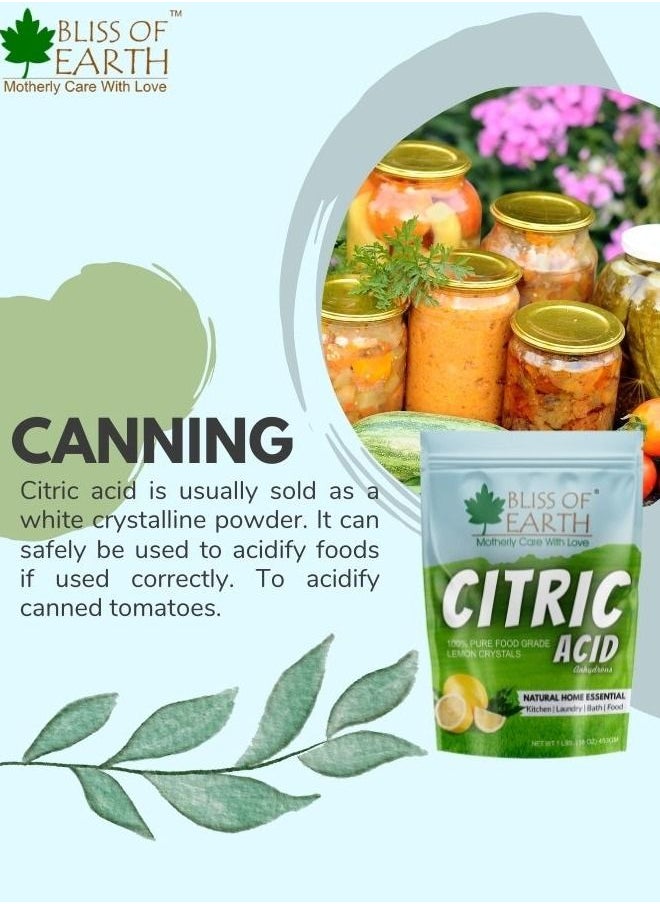 Bliss of Earth Anhydrous Citric Acid Powder For Food Bath Bombs Cleaning & Preserving 2x907gm