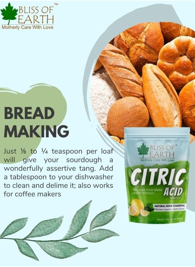 Bliss of Earth Anhydrous Citric Acid Powder For Food Bath Bombs Cleaning & Preserving 2x907gm
