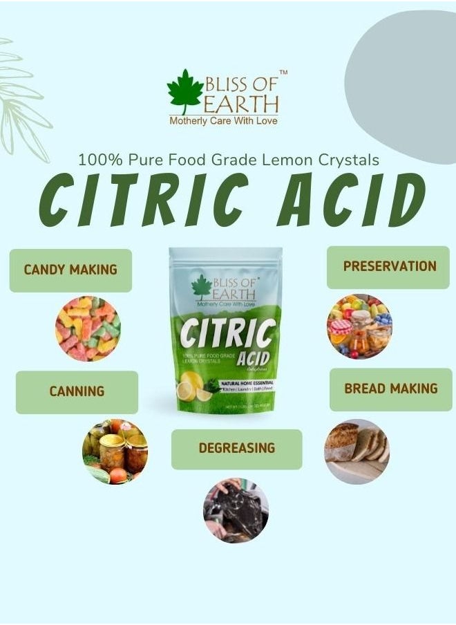 Bliss of Earth Anhydrous Citric Acid Powder For Food Bath Bombs Cleaning & Preserving 2x907gm