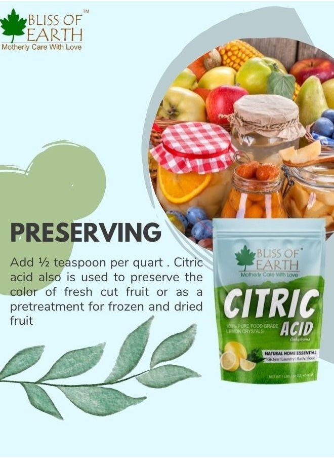 Bliss of Earth Anhydrous Citric Acid Powder For Food Bath Bombs Cleaning & Preserving 2x907gm